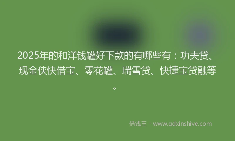 2025年的和洋钱罐好下款的有哪些有：功夫贷、现金侠快借宝、零花罐、瑞雪贷、快捷宝贷融等。