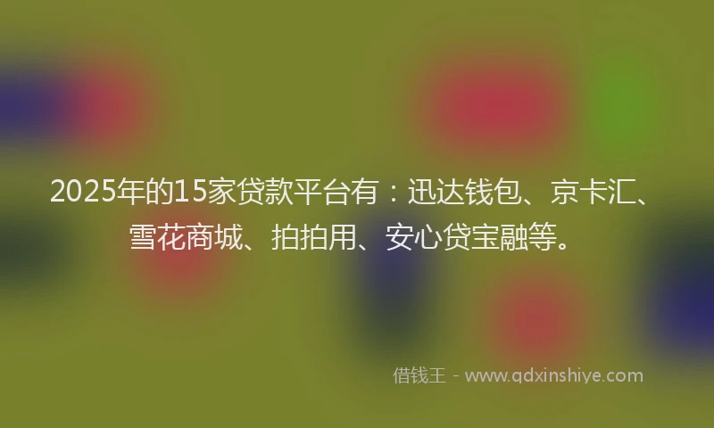 2025年的15家贷款平台有：迅达钱包、京卡汇、雪花商城、拍拍用、安心贷宝融等。