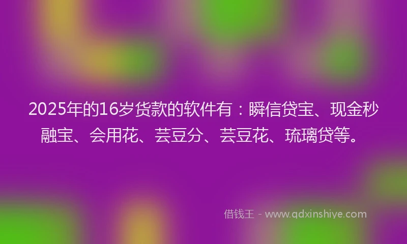 2025年的16岁货款的软件有：瞬信贷宝、现金秒融宝、会用花、芸豆分、芸豆花、琉璃贷等。