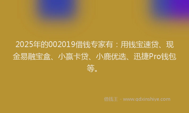 2025年的002019借钱专家有：用钱宝速贷、现金易融宝盒、小赢卡贷、小鹿优选、迅捷Pro钱包等。