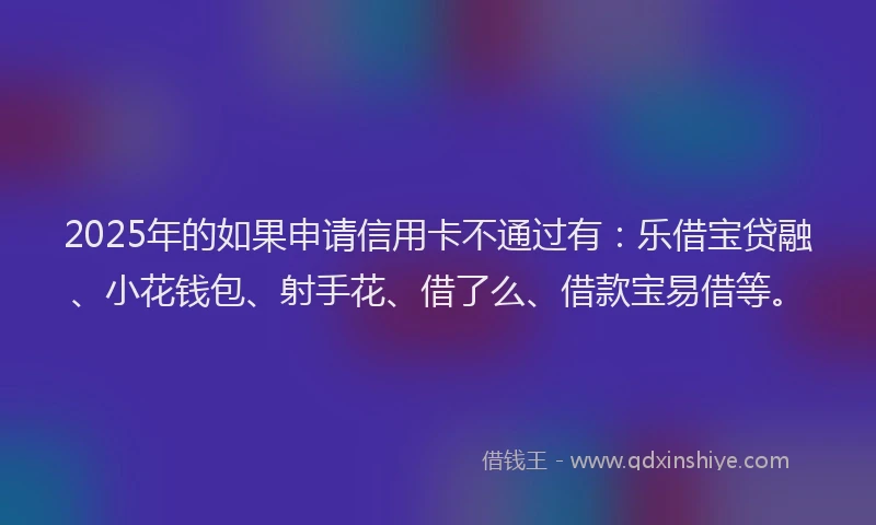 2025年的如果申请信用卡不通过有：乐借宝贷融、小花钱包、射手花、借了么、借款宝易借等。