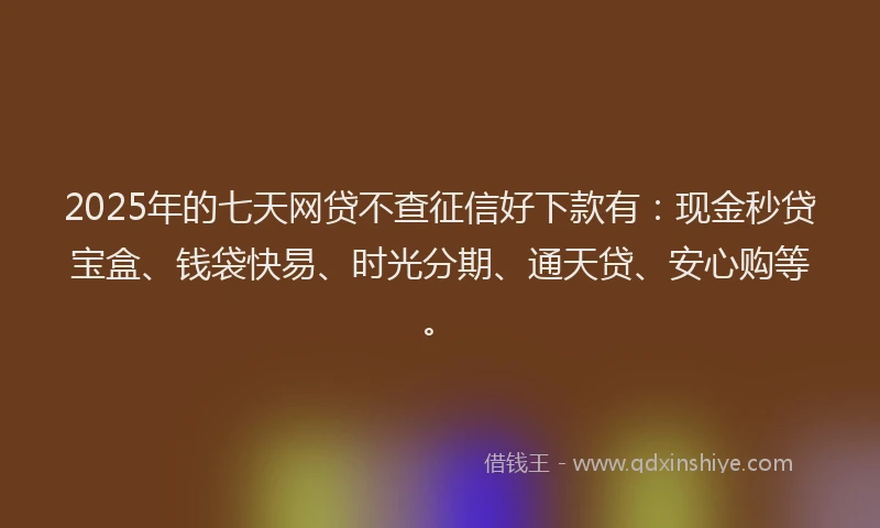 2025年的七天网贷不查征信好下款有：现金秒贷宝盒、钱袋快易、时光分期、通天贷、安心购等。