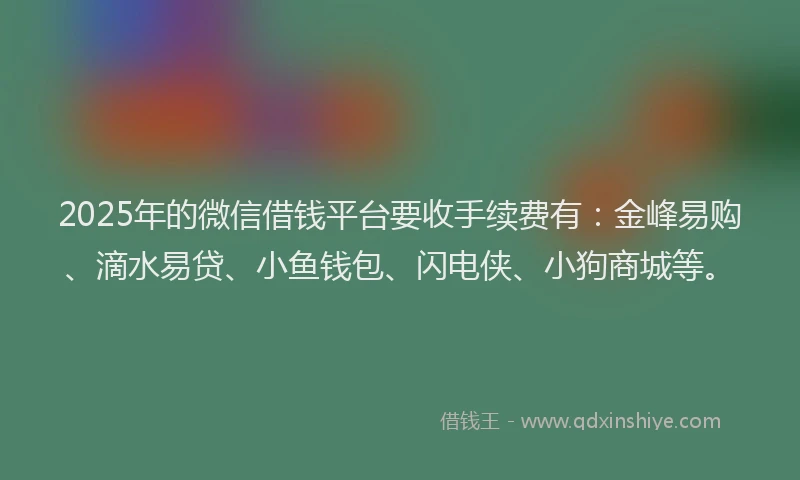 2025年的微信借钱平台要收手续费有：金峰易购、滴水易贷、小鱼钱包、闪电侠、小狗商城等。
