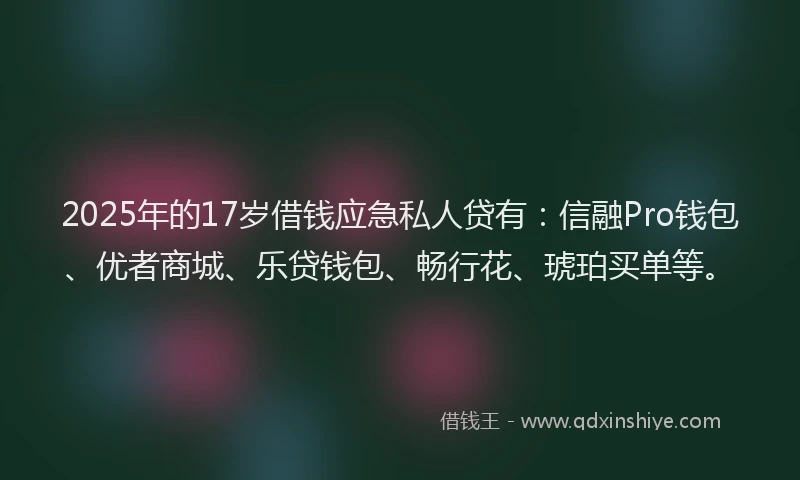 2025年的17岁借钱应急私人贷有：信融Pro钱包、优者商城、乐贷钱包、畅行花、琥珀买单等。
