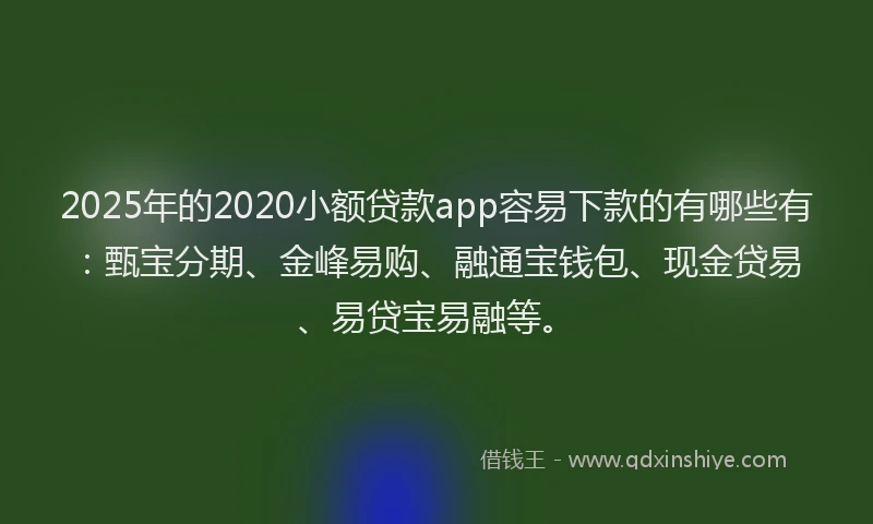 2025年的2020小额贷款app容易下款的有哪些有：甄宝分期、金峰易购、融通宝钱包、现金贷易、易贷宝易融等。