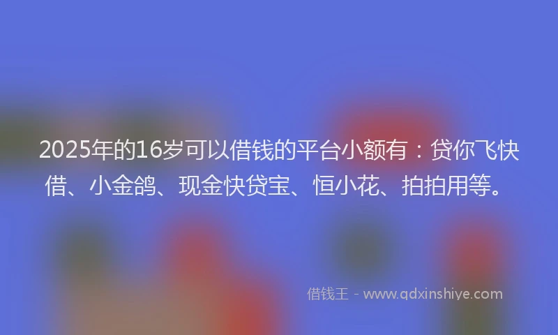2025年的16岁可以借钱的平台小额有：贷你飞快借、小金鸽、现金快贷宝、恒小花、拍拍用等。