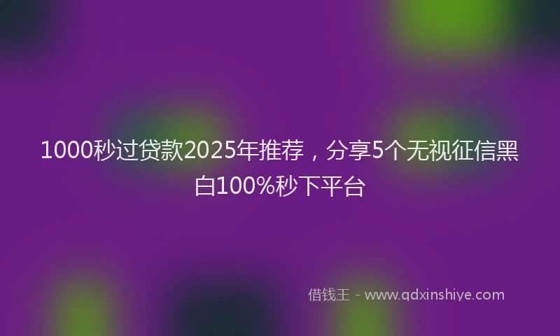 1000秒过贷款2025年推荐，分享5个无视征信黑白100%秒下平台