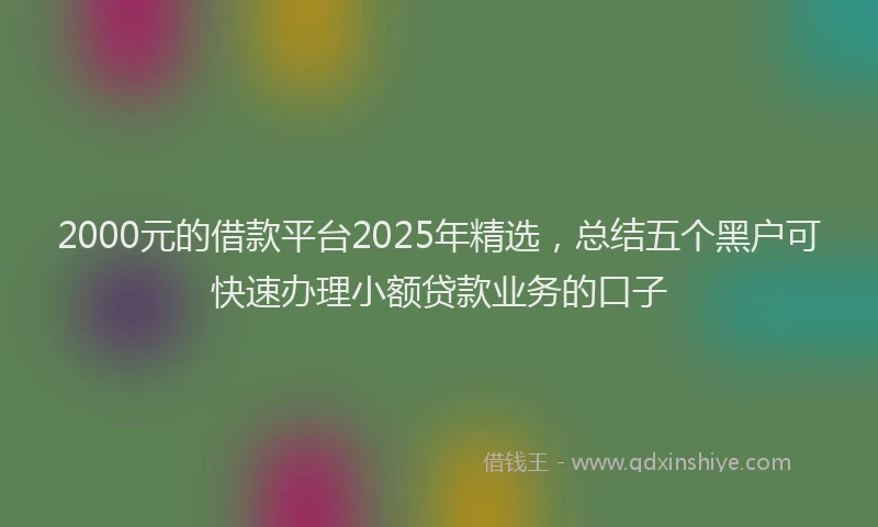 2000元的借款平台2025年精选，总结五个黑户可快速办理小额贷款业务的口子