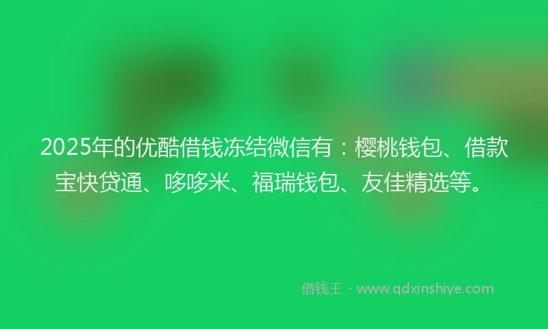 2025年的优酷借钱冻结微信有：樱桃钱包、借款宝快贷通、哆哆米、福瑞钱包、友佳精选等。