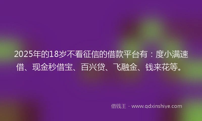 2025年的18岁不看征信的借款平台有：度小满速借、现金秒借宝、百兴贷、飞融金、钱来花等。
