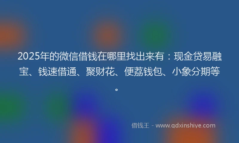2025年的微信借钱在哪里找出来有：现金贷易融宝、钱速借通、聚财花、便荔钱包、小象分期等。