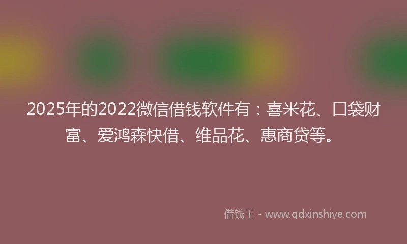 2025年的2022微信借钱软件有：喜米花、口袋财富、爱鸿森快借、维品花、惠商贷等。