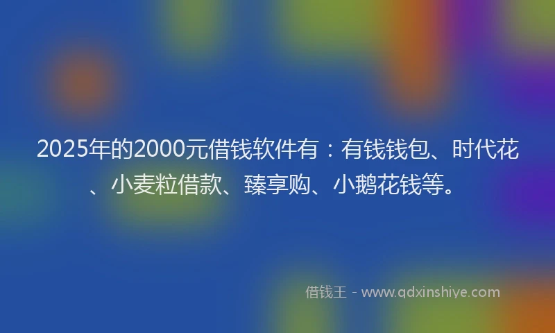 2025年的2000元借钱软件有：有钱钱包、时代花、小麦粒借款、臻享购、小鹅花钱等。