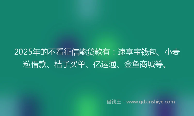 2025年的不看征信能贷款有：速享宝钱包、小麦粒借款、桔子买单、亿运通、金鱼商城等。