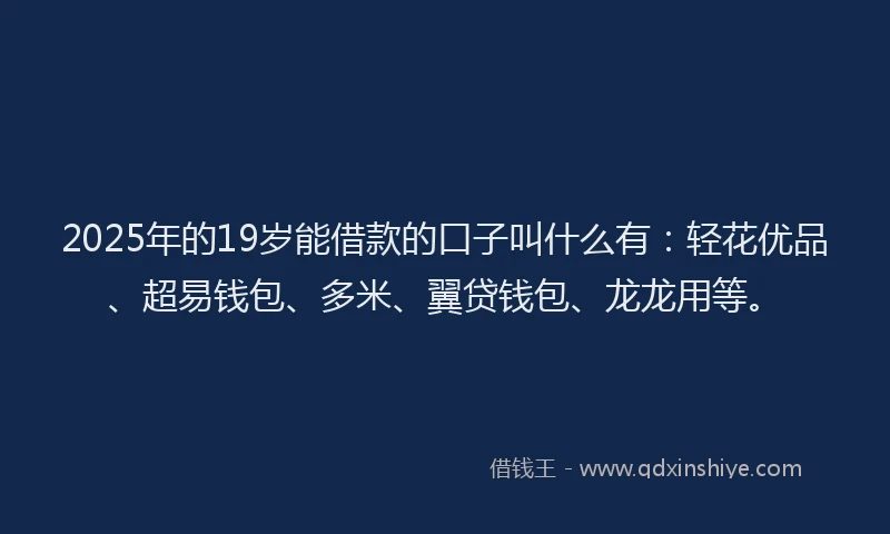 2025年的19岁能借款的口子叫什么有：轻花优品、超易钱包、多米、翼贷钱包、龙龙用等。