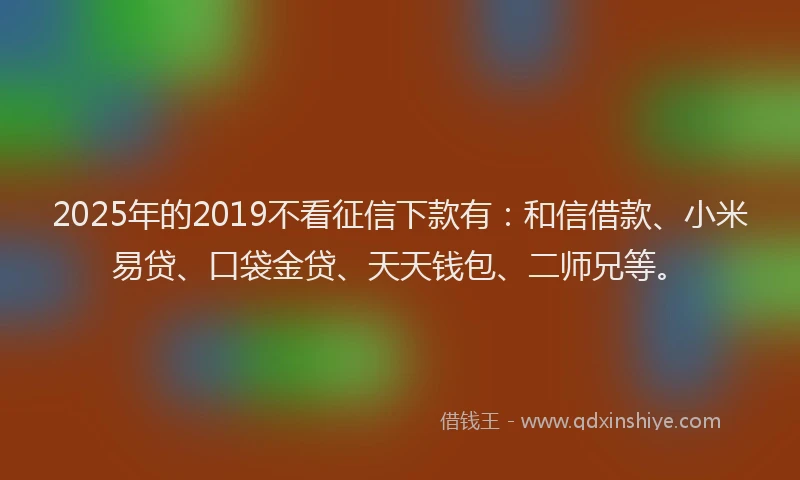 2025年的2019不看征信下款有：和信借款、小米易贷、口袋金贷、天天钱包、二师兄等。