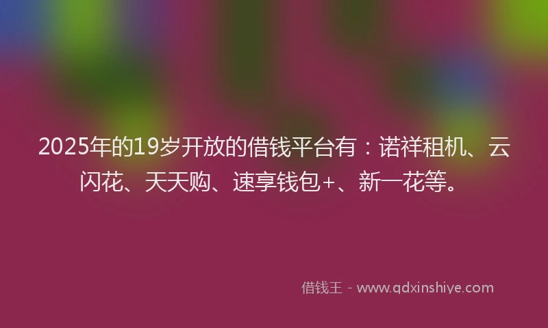 2025年的19岁开放的借钱平台有：诺祥租机、云闪花、天天购、速享钱包+、新一花等。
