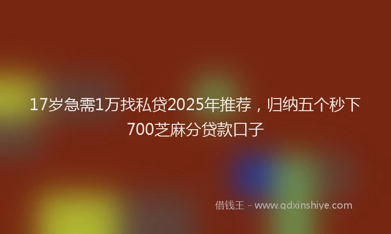 17岁急需1万找私贷2025年推荐，归纳五个秒下700芝麻分贷款口子