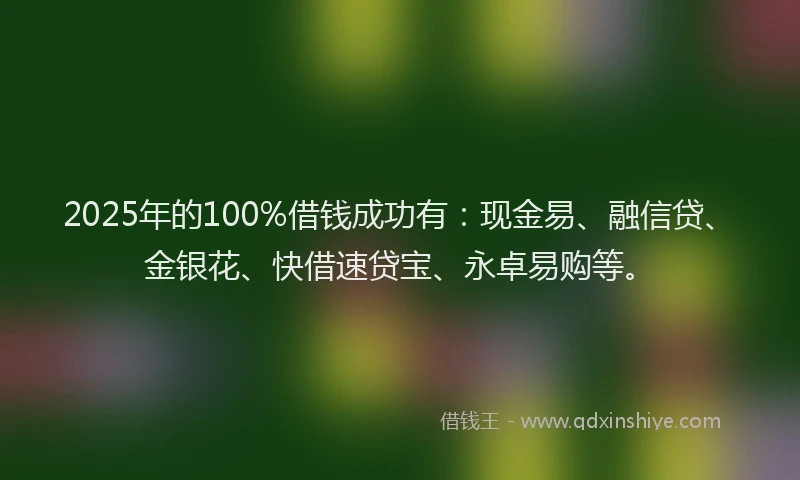 2025年的100%借钱成功有：现金易、融信贷、金银花、快借速贷宝、永卓易购等。