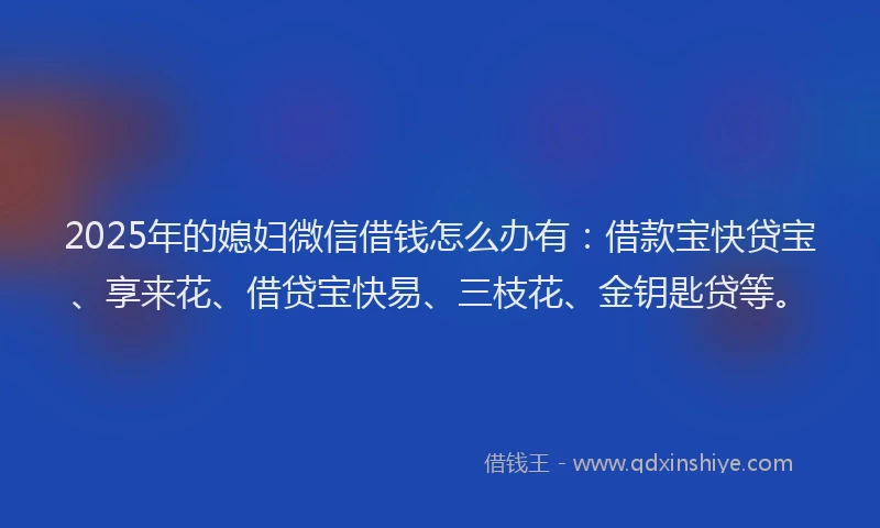 2025年的媳妇微信借钱怎么办有：借款宝快贷宝、享来花、借贷宝快易、三枝花、金钥匙贷等。