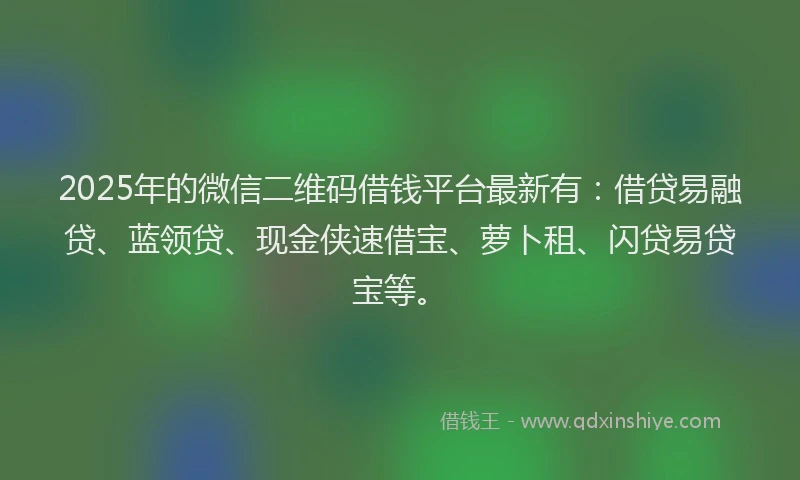 2025年的微信二维码借钱平台最新有：借贷易融贷、蓝领贷、现金侠速借宝、萝卜租、闪贷易贷宝等。