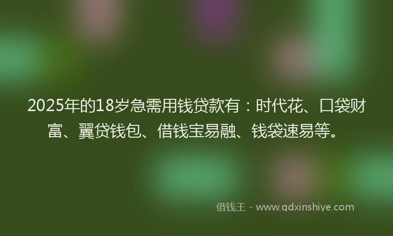 2025年的18岁急需用钱贷款有：时代花、口袋财富、翼贷钱包、借钱宝易融、钱袋速易等。