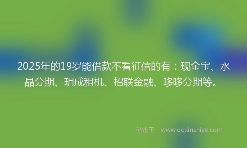 2025年的19岁能借款不看征信的有：现金宝、水晶分期、玥成租机、招联金融、哆哆分期等。