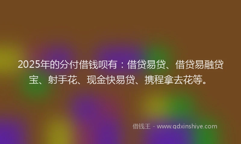 2025年的分付借钱呗有：借贷易贷、借贷易融贷宝、射手花、现金快易贷、携程拿去花等。