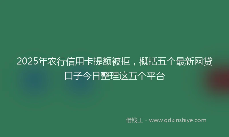 2025年农行信用卡提额被拒，概括五个最新网贷口子今日整理这五个平台