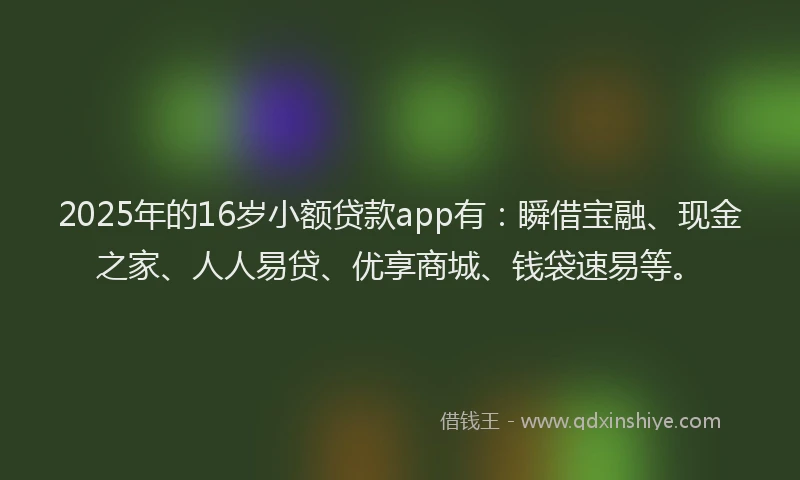 2025年的16岁小额贷款app有：瞬借宝融、现金之家、人人易贷、优享商城、钱袋速易等。