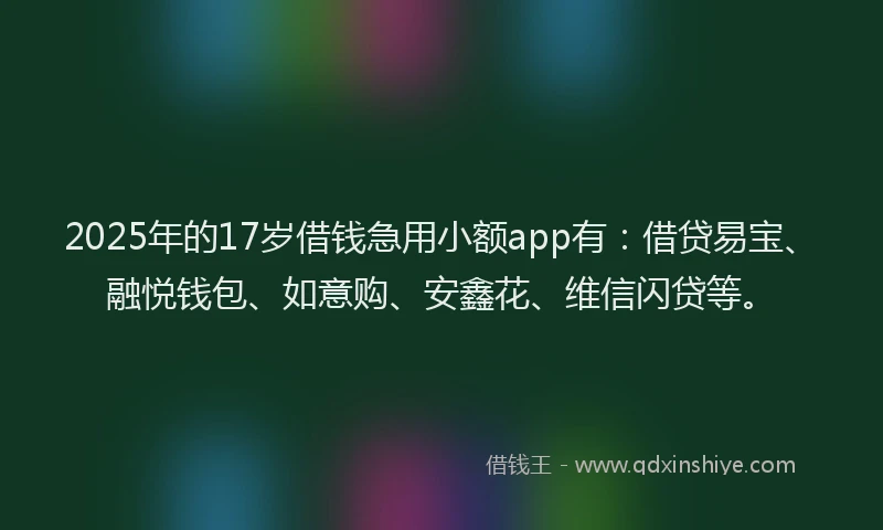 2025年的17岁借钱急用小额app有：借贷易宝、融悦钱包、如意购、安鑫花、维信闪贷等。