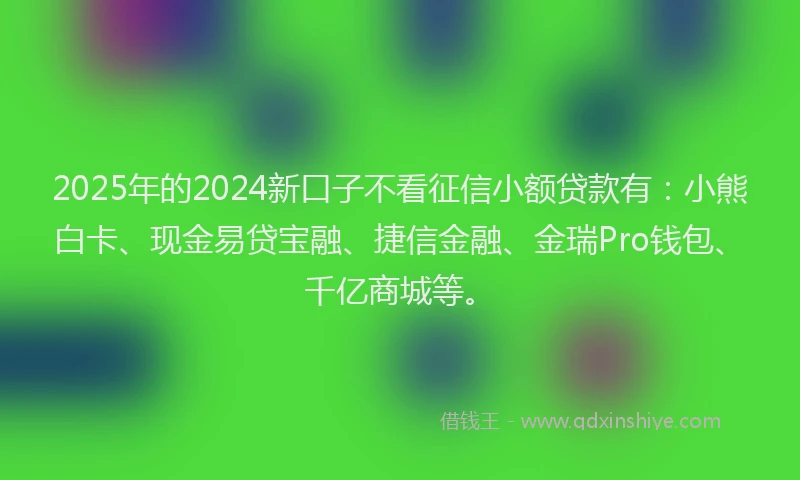 2025年的2024新口子不看征信小额贷款有：小熊白卡、现金易贷宝融、捷信金融、金瑞Pro钱包、千亿商城等。