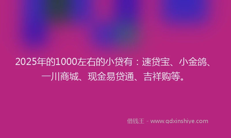 2025年的1000左右的小贷有：速贷宝、小金鸽、一川商城、现金易贷通、吉祥购等。
