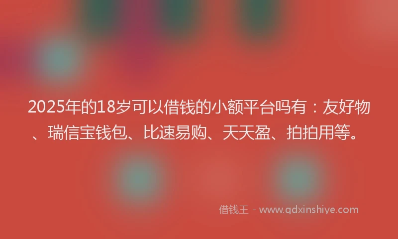2025年的18岁可以借钱的小额平台吗有：友好物、瑞信宝钱包、比速易购、天天盈、拍拍用等。