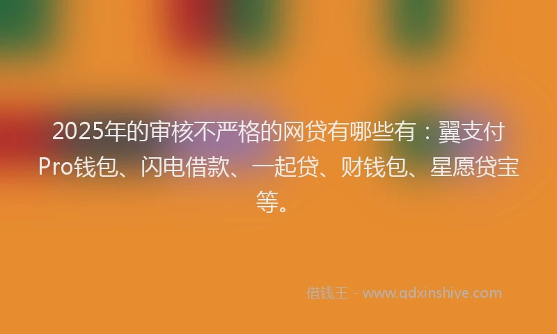 2025年的审核不严格的网贷有哪些有：翼支付Pro钱包、闪电借款、一起贷、财钱包、星愿贷宝等。
