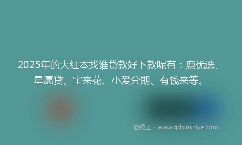 2025年的大红本找谁贷款好下款呢有：鹿优选、星愿贷、宝来花、小爱分期、有钱来等。