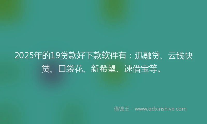 2025年的19贷款好下款软件有：迅融贷、云钱快贷、口袋花、新希望、速借宝等。