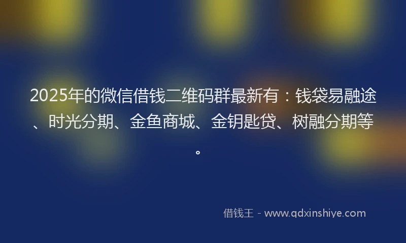 2025年的微信借钱二维码群最新有：钱袋易融途、时光分期、金鱼商城、金钥匙贷、树融分期等。