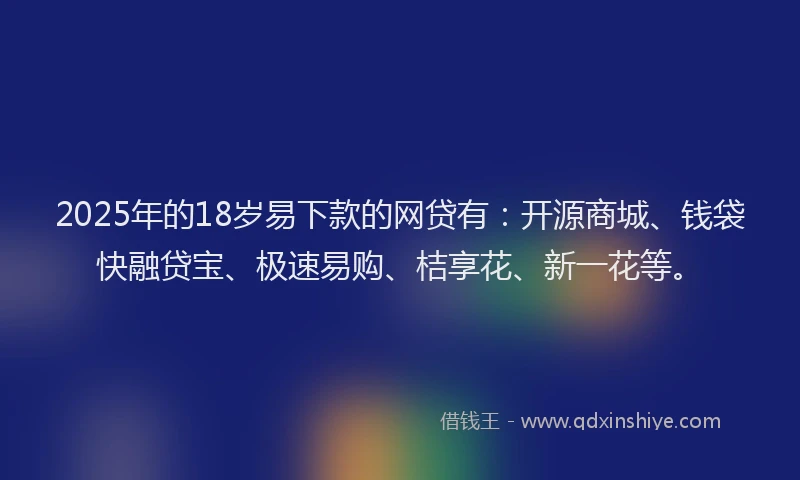 2025年的18岁易下款的网贷有：开源商城、钱袋快融贷宝、极速易购、桔享花、新一花等。