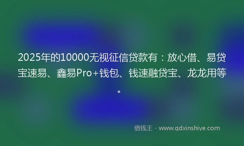2025年的10000无视征信贷款有：放心借、易贷宝速易、鑫易Pro+钱包、钱速融贷宝、龙龙用等。