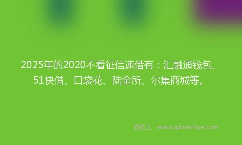 2025年的2020不看征信速借有：汇融通钱包、51快借、口袋花、陆金所、尔集商城等。