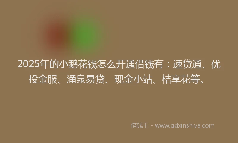 2025年的小鹅花钱怎么开通借钱有：速贷通、优投金服、涌泉易贷、现金小站、桔享花等。