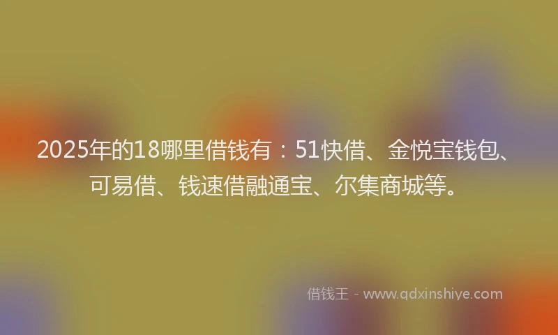 2025年的18哪里借钱有：51快借、金悦宝钱包、可易借、钱速借融通宝、尔集商城等。