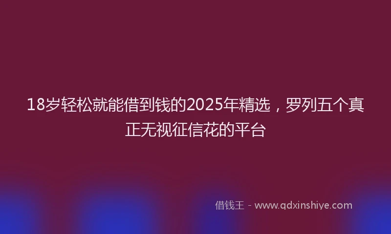 18岁轻松就能借到钱的2025年精选，罗列五个真正无视征信花的平台