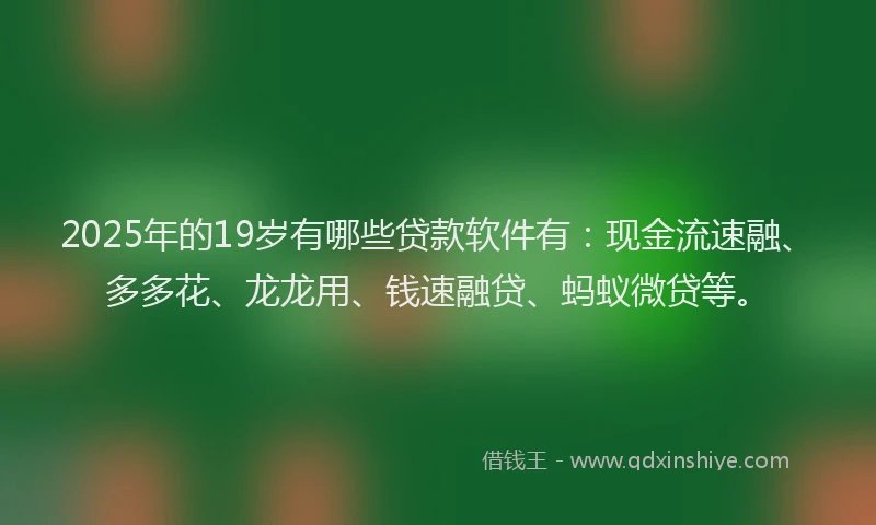 2025年的19岁有哪些贷款软件有：现金流速融、多多花、龙龙用、钱速融贷、蚂蚁微贷等。