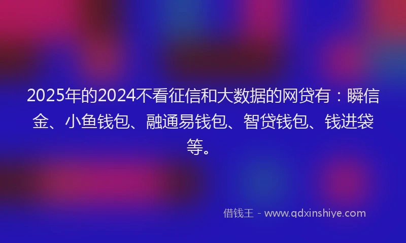 2025年的2024不看征信和大数据的网贷有：瞬信金、小鱼钱包、融通易钱包、智贷钱包、钱进袋等。