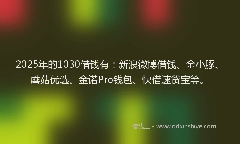 2025年的1030借钱有：新浪微博借钱、金小豚、蘑菇优选、金诺Pro钱包、快借速贷宝等。