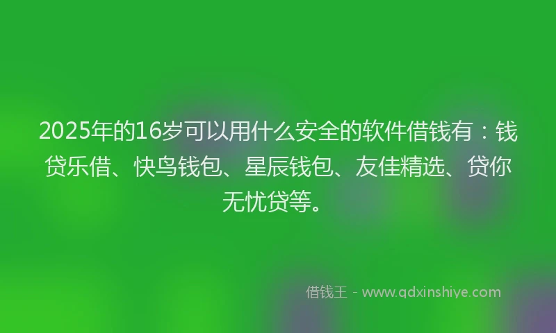 2025年的16岁可以用什么安全的软件借钱有：钱贷乐借、快鸟钱包、星辰钱包、友佳精选、贷你无忧贷等。