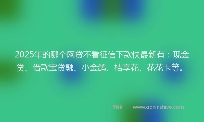 2025年的哪个网贷不看征信下款快最新有：现金贷、借款宝贷融、小金鸽、桔享花、花花卡等。