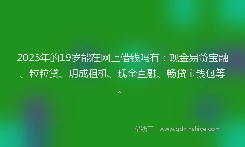 2025年的19岁能在网上借钱吗有：现金易贷宝融、粒粒贷、玥成租机、现金直融、畅贷宝钱包等。